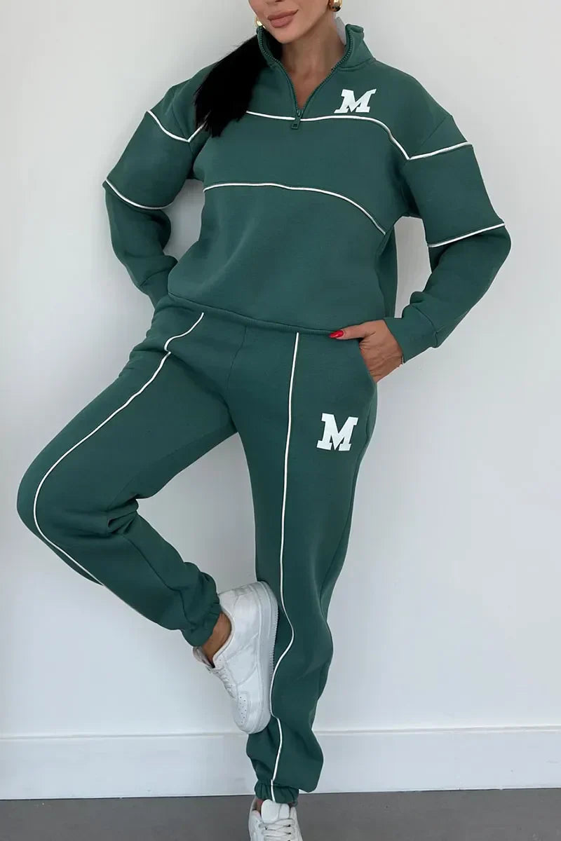 Sheila | Tracksuit with Contrast Piping and Zip Neck
