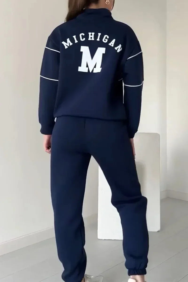 Sheila | Tracksuit with Contrast Piping and Zip Neck