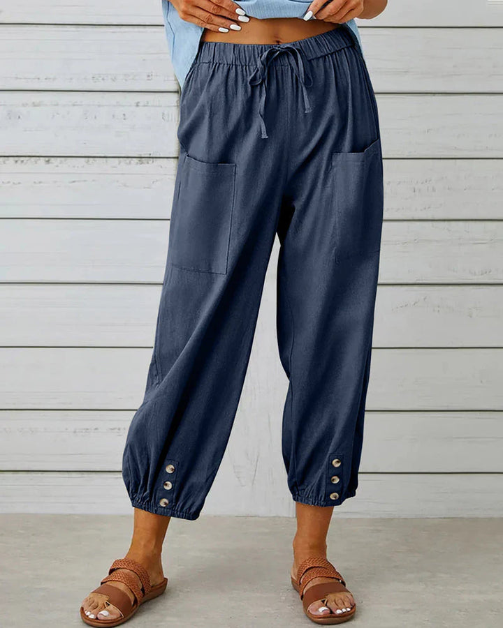 Sienna | Women's Wide Leg Trouser with Drawstring Waist and Button Hem