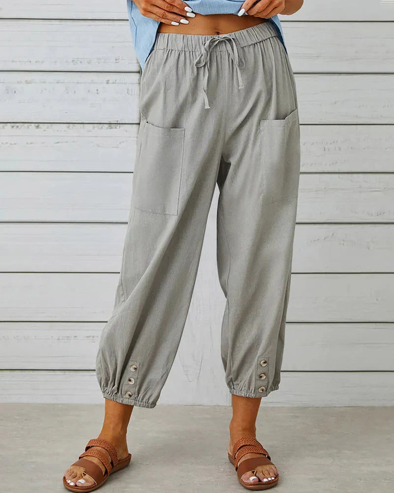 Sienna | Women's Wide Leg Trouser with Drawstring Waist and Button Hem