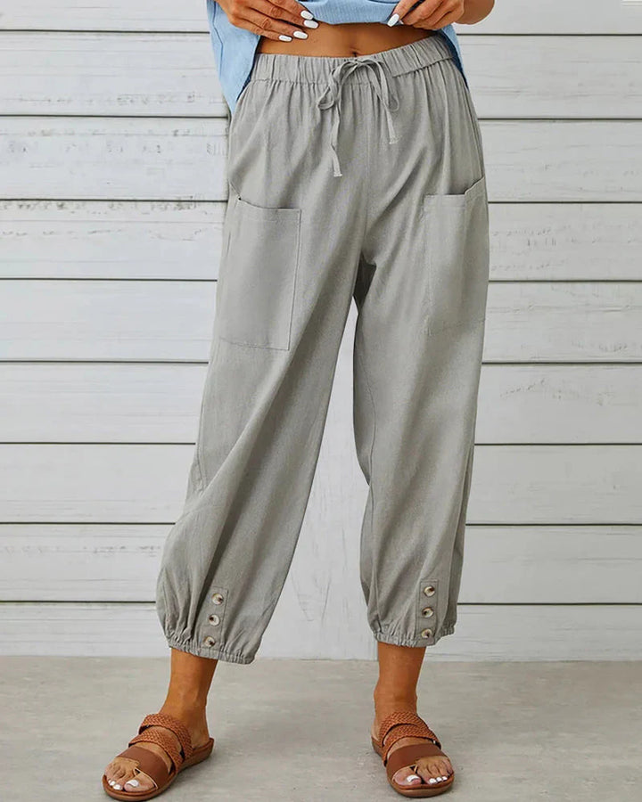 Sienna | Women's Wide Leg Trouser with Drawstring Waist and Button Hem