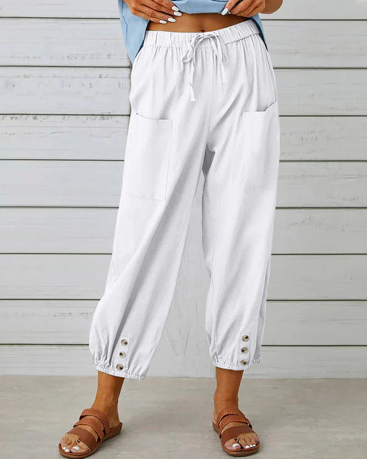 Sienna | Women's Wide Leg Trouser with Drawstring Waist and Button Hem