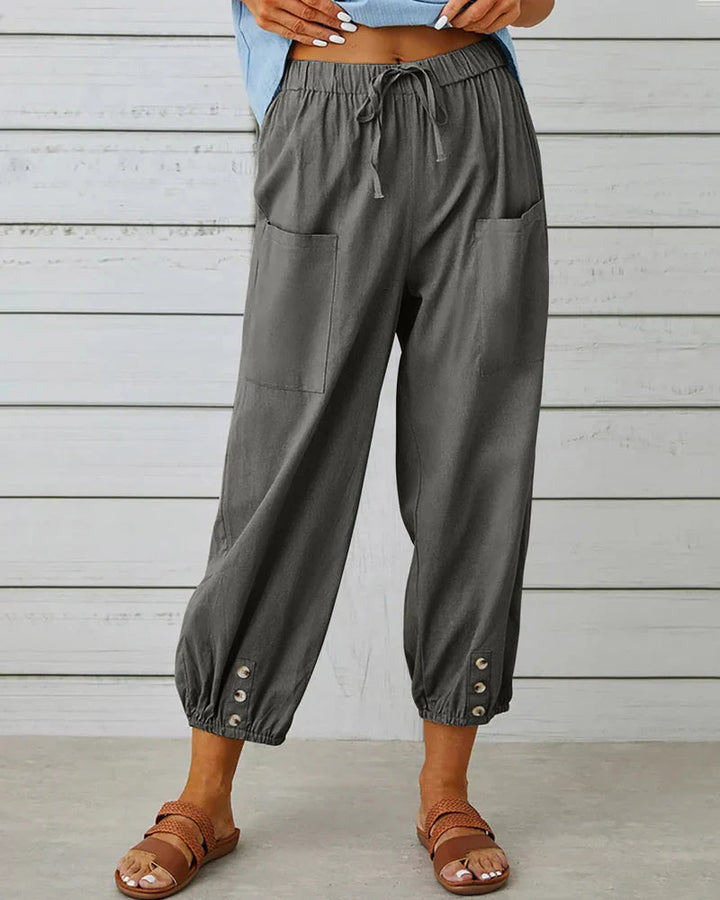 Sienna | Women's Wide Leg Trouser with Drawstring Waist and Button Hem