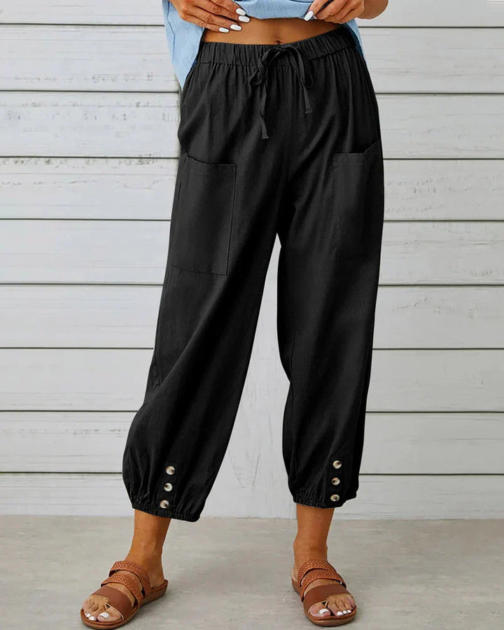 Sienna | Women's Wide Leg Trouser with Drawstring Waist and Button Hem
