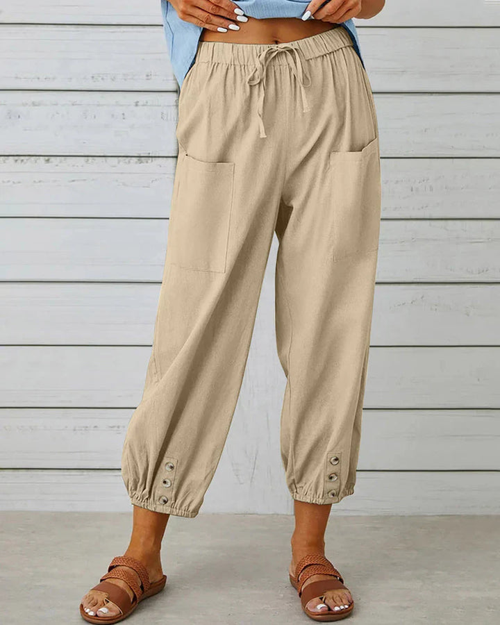 Sienna | Women's Wide Leg Trouser with Drawstring Waist and Button Hem