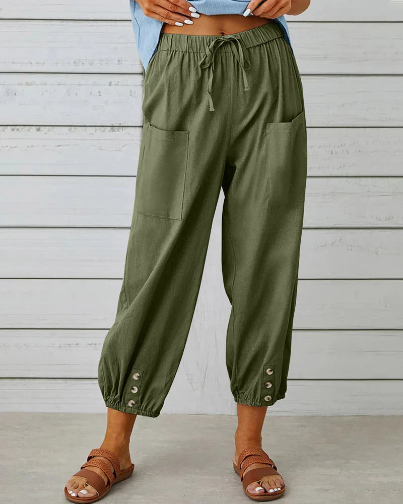 Sienna | Women's Wide Leg Trouser with Drawstring Waist and Button Hem