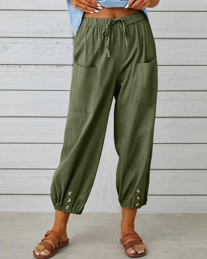 Sienna | Women's Wide Leg Trouser with Drawstring Waist and Button Hem