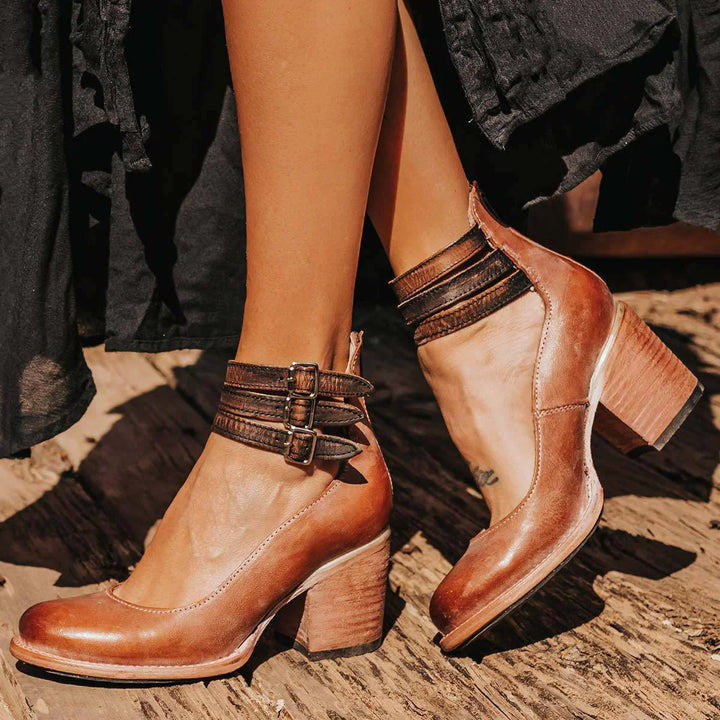 Skye | Women's Block Heel Strappy Heels with Triple Buckle Ankle Strap