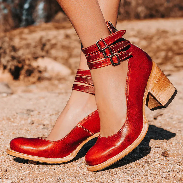 Skye | Women's Block Heel Strappy Heels with Triple Buckle Ankle Strap