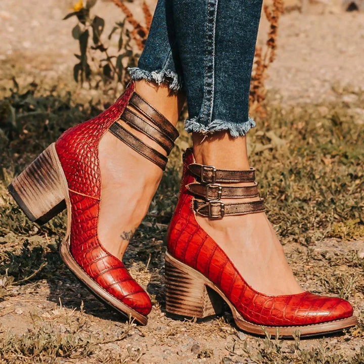 Skye | Women's Block Heel Strappy Heels with Triple Buckle Ankle Strap