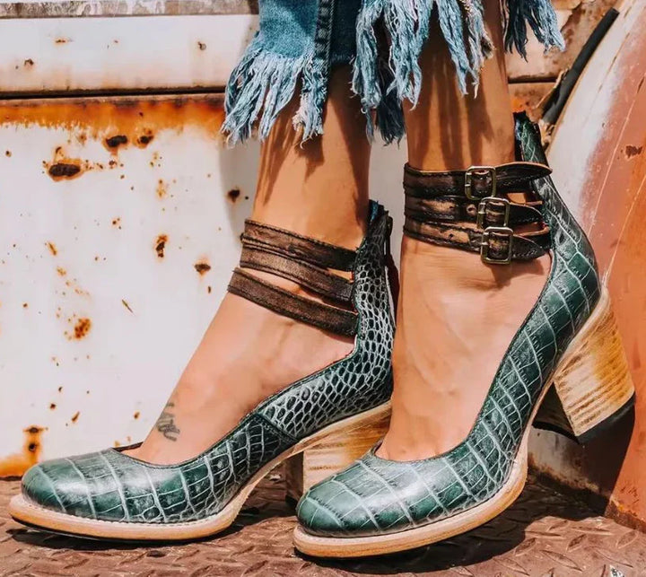 Skye | Women's Block Heel Strappy Heels with Triple Buckle Ankle Strap
