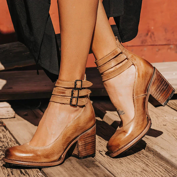 Skye | Women's Block Heel Strappy Heels with Triple Buckle Ankle Strap