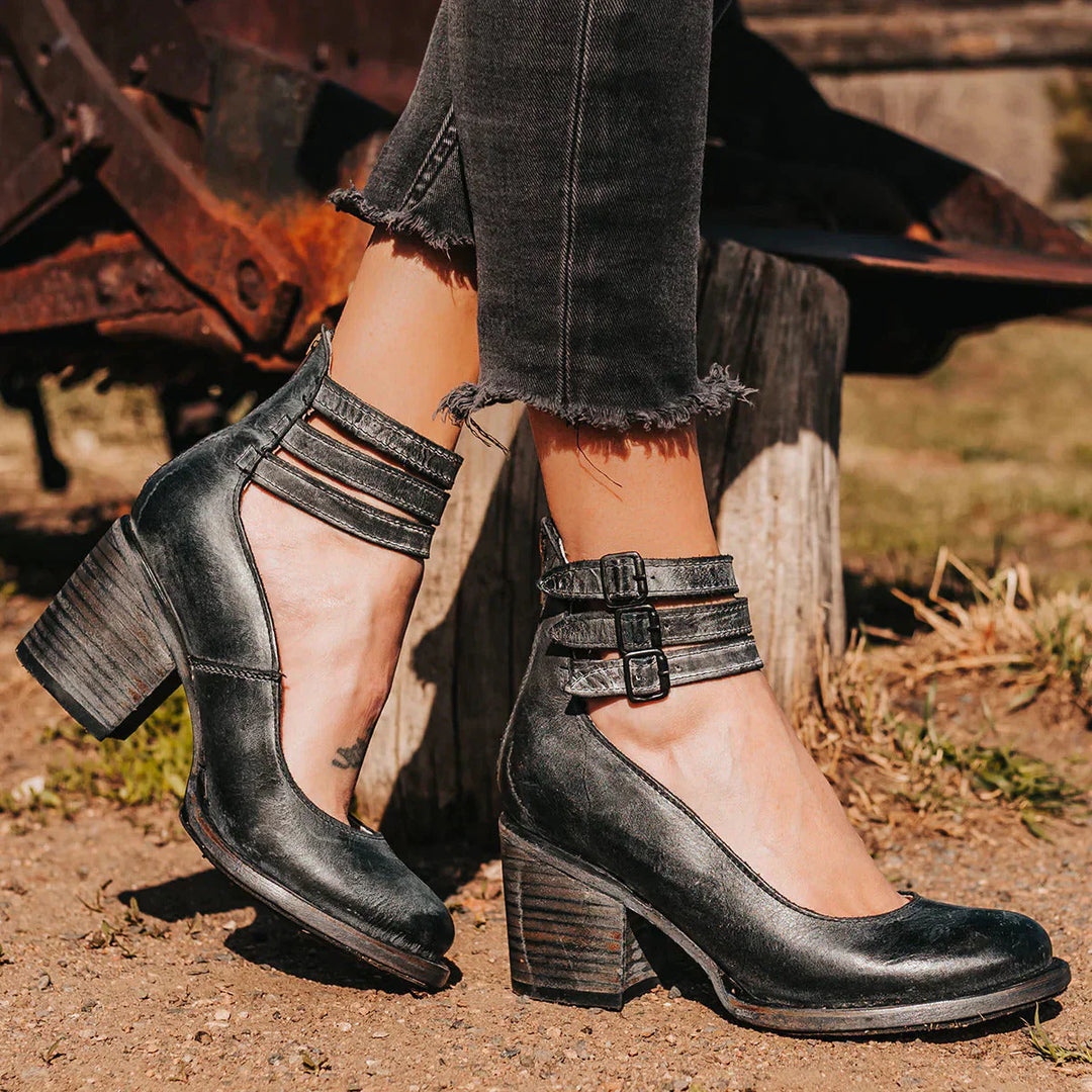 Skye | Women's Block Heel Strappy Heels with Triple Buckle Ankle Strap