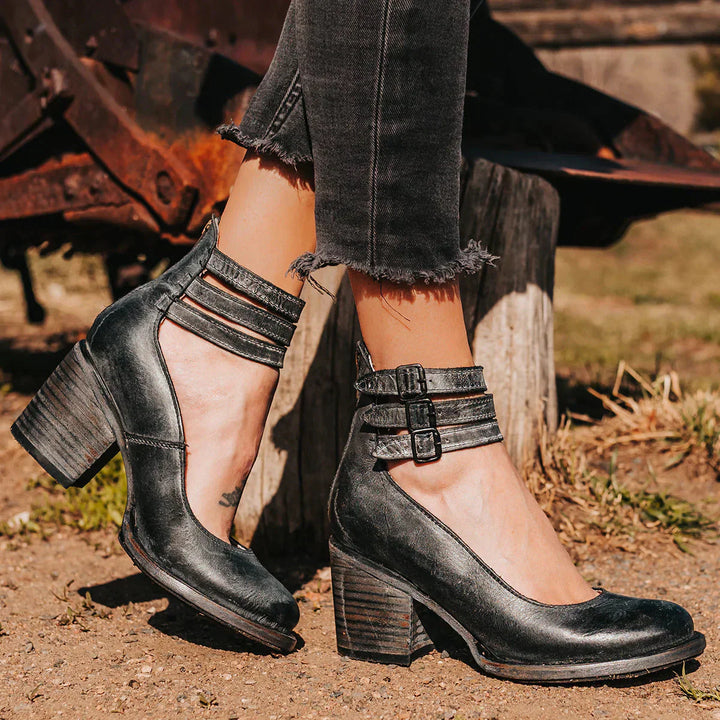 Skye | Women's Block Heel Strappy Heels with Triple Buckle Ankle Strap
