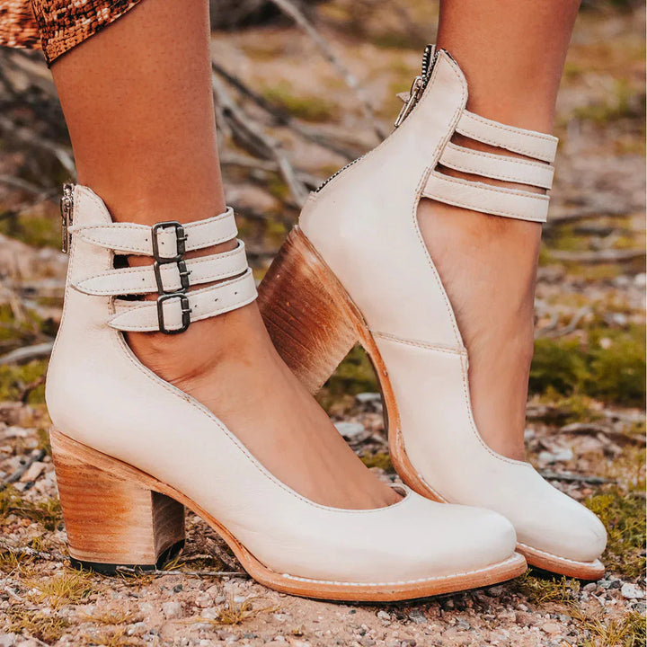 Skye | Women's Block Heel Strappy Heels with Triple Buckle Ankle Strap