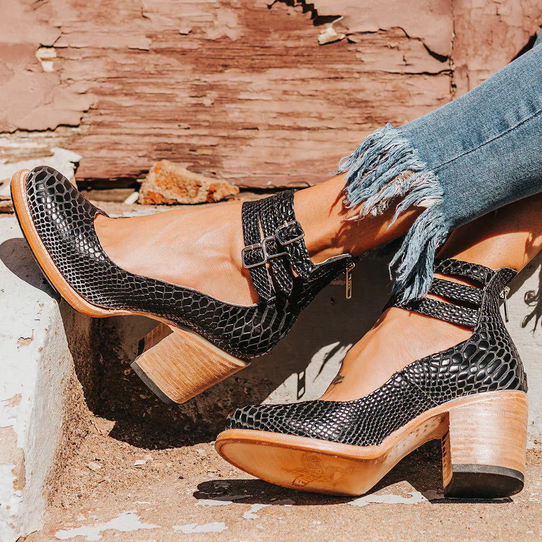 Skye | Women's Block Heel Strappy Heels with Triple Buckle Ankle Strap