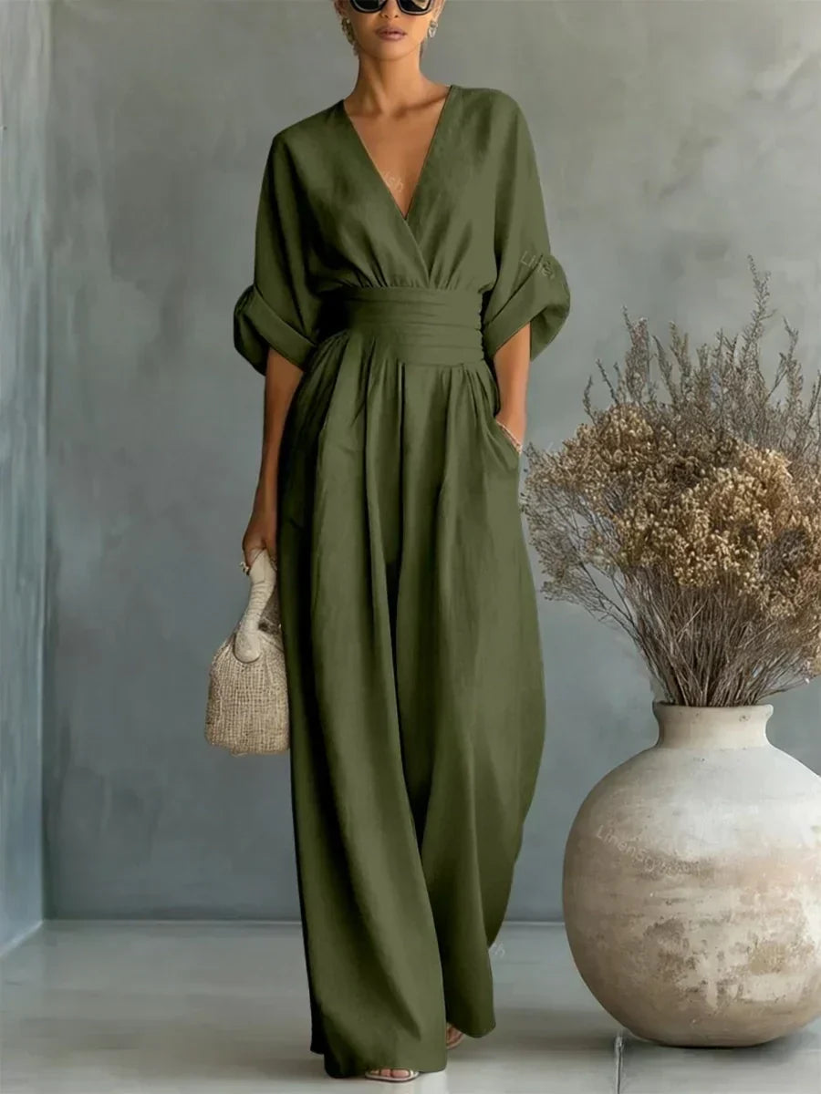 Maja | Elegant V-Neckline High-Waisted Jumpsuit