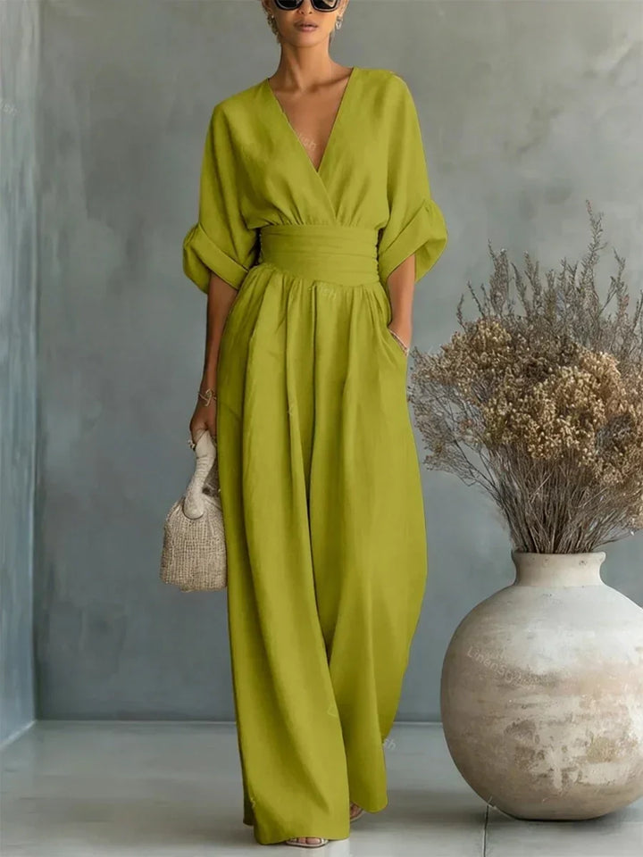 Maja | Elegant V-Neckline High-Waisted Jumpsuit