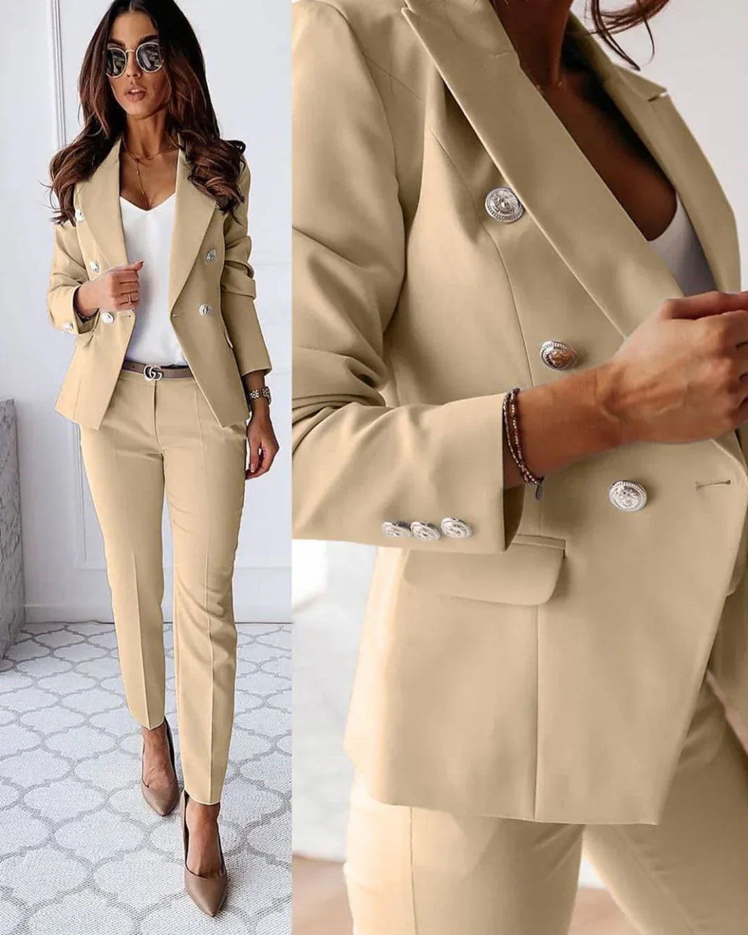 Victoria | Double Breasted Suit Set with Notched Lapels