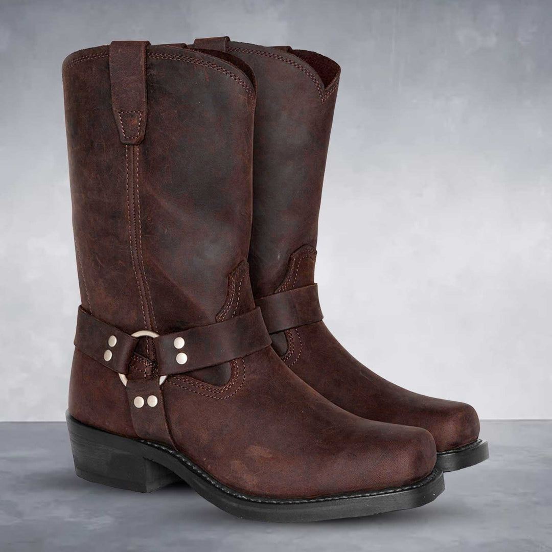Winifred | Women's Square Toe Leather Harness Boots