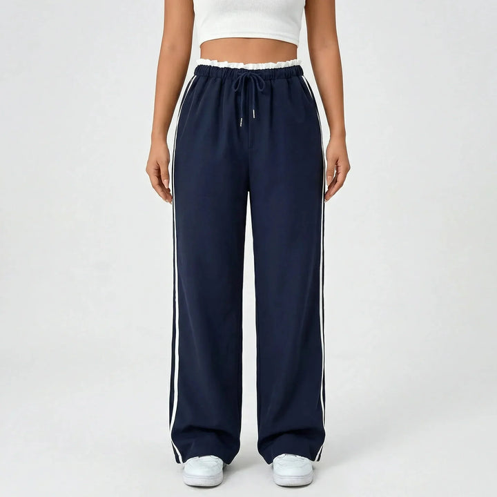 Zoe | Women's Wide Leg Trouser with Contrast Side Stripe and Drawstring Waist