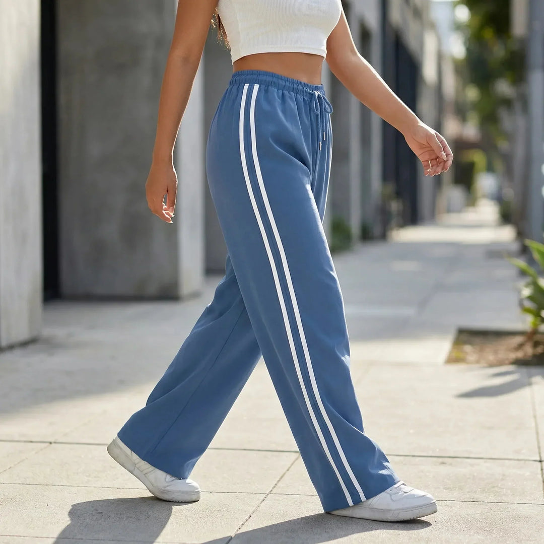 Zoe | Women's Wide Leg Trouser with Contrast Side Stripe and Drawstring Waist