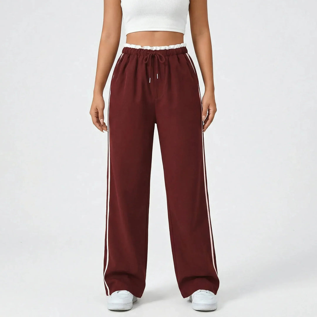 Zoe | Women's Wide Leg Trouser with Contrast Side Stripe and Drawstring Waist