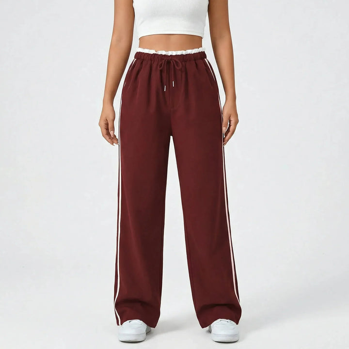 Zoe | Women's Wide Leg Trouser with Contrast Side Stripe and Drawstring Waist