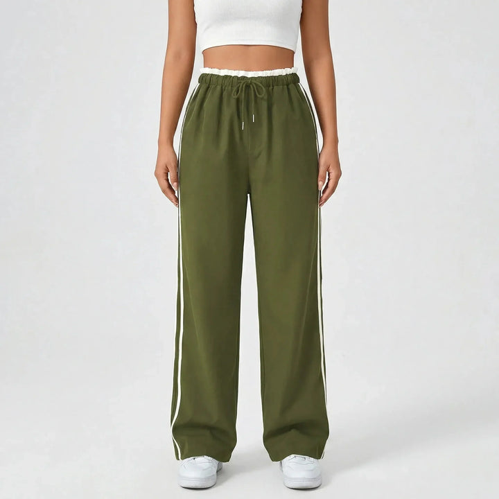Zoe | Women's Wide Leg Trouser with Contrast Side Stripe and Drawstring Waist