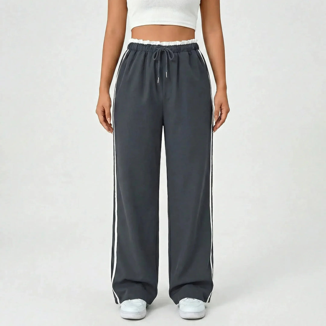 Zoe | Women's Wide Leg Trouser with Contrast Side Stripe and Drawstring Waist