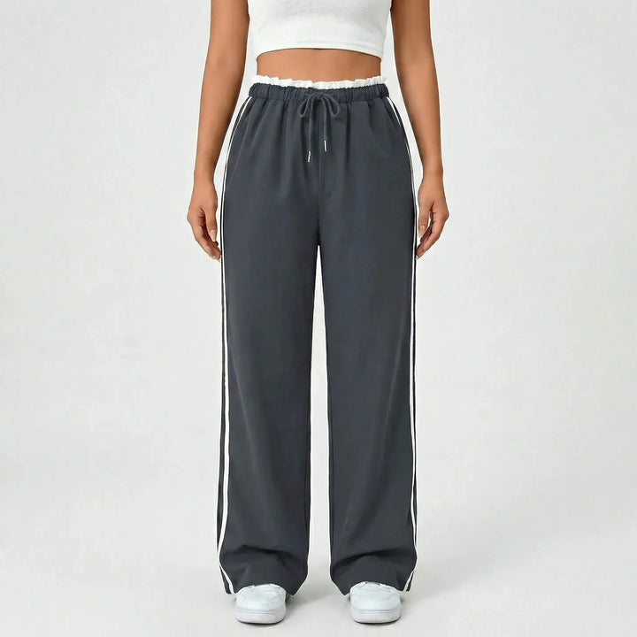 Zoe | Women's Wide Leg Trouser with Contrast Side Stripe and Drawstring Waist
