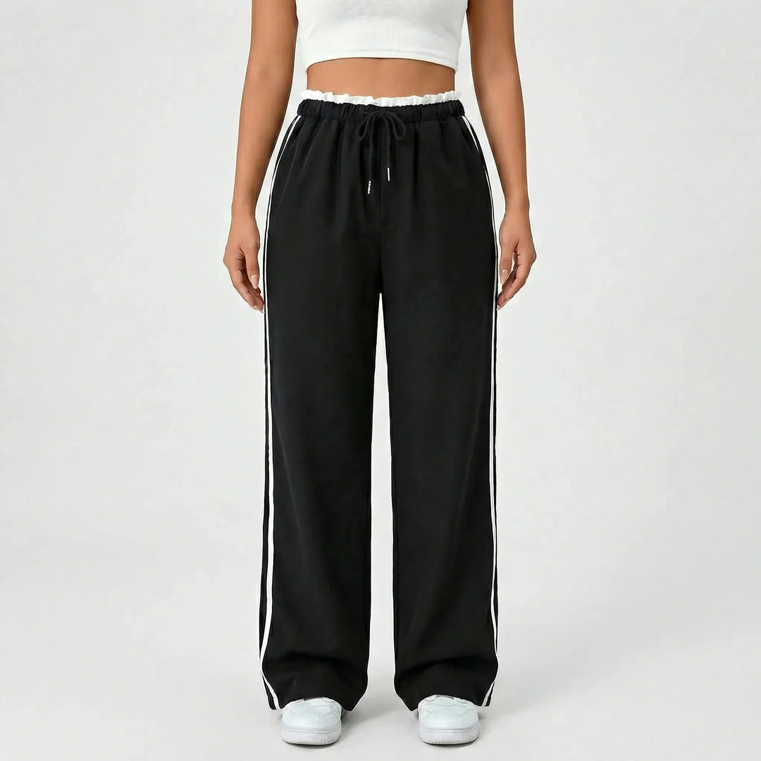 Zoe | Women's Wide Leg Trouser with Contrast Side Stripe and Drawstring Waist