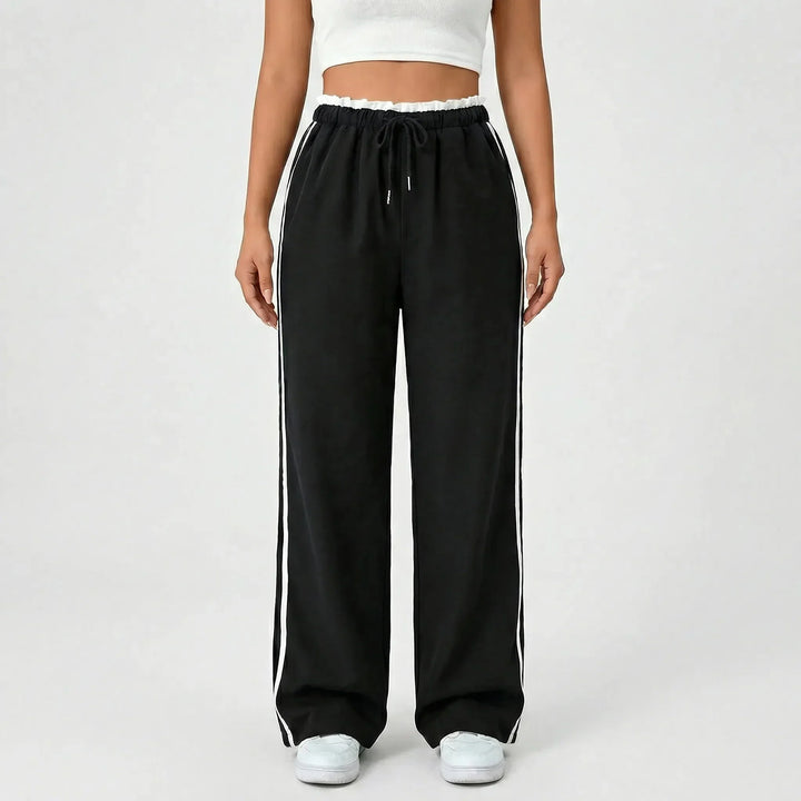 Zoe | Women's Wide Leg Trouser with Contrast Side Stripe and Drawstring Waist